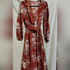 SHEIN Floral Long Sleeve Dress in Rust